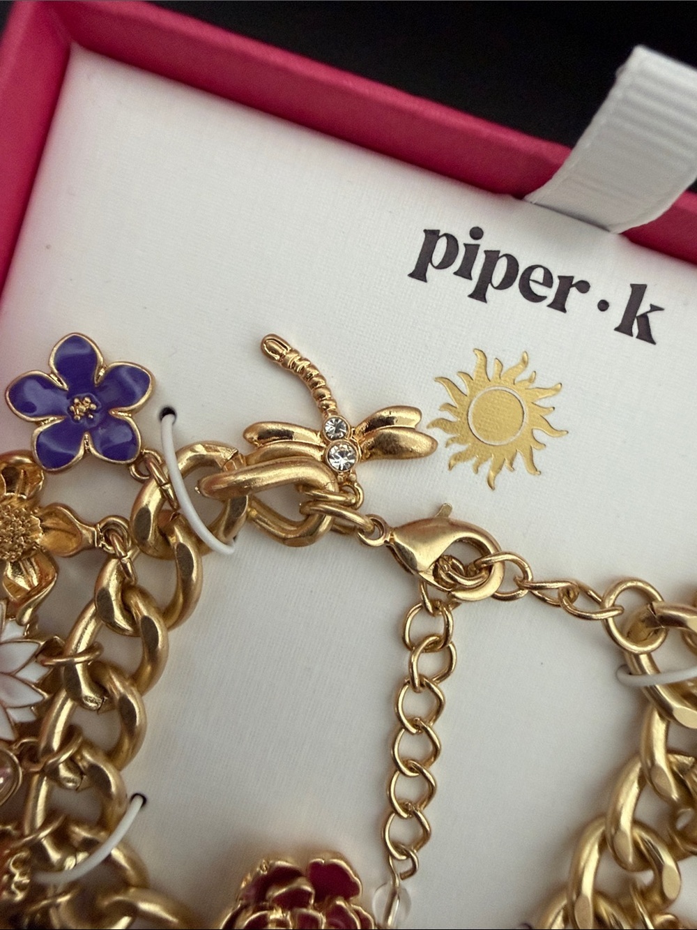 Piper K | Gold Tone Adjustable Lady Bug Bee Flower Charm Bracelet 🐞🌸🌷🦋 - Picture 10 of 12